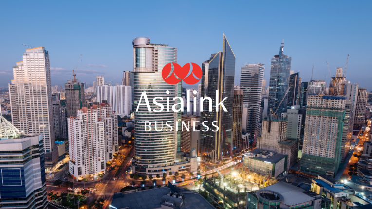 Manila cityscape with Asialink Business logo