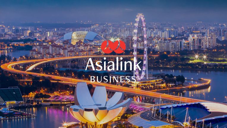 Singapore cityscape with Asialink Business logo