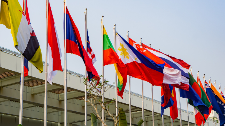 A line of flags from ASEAN countries