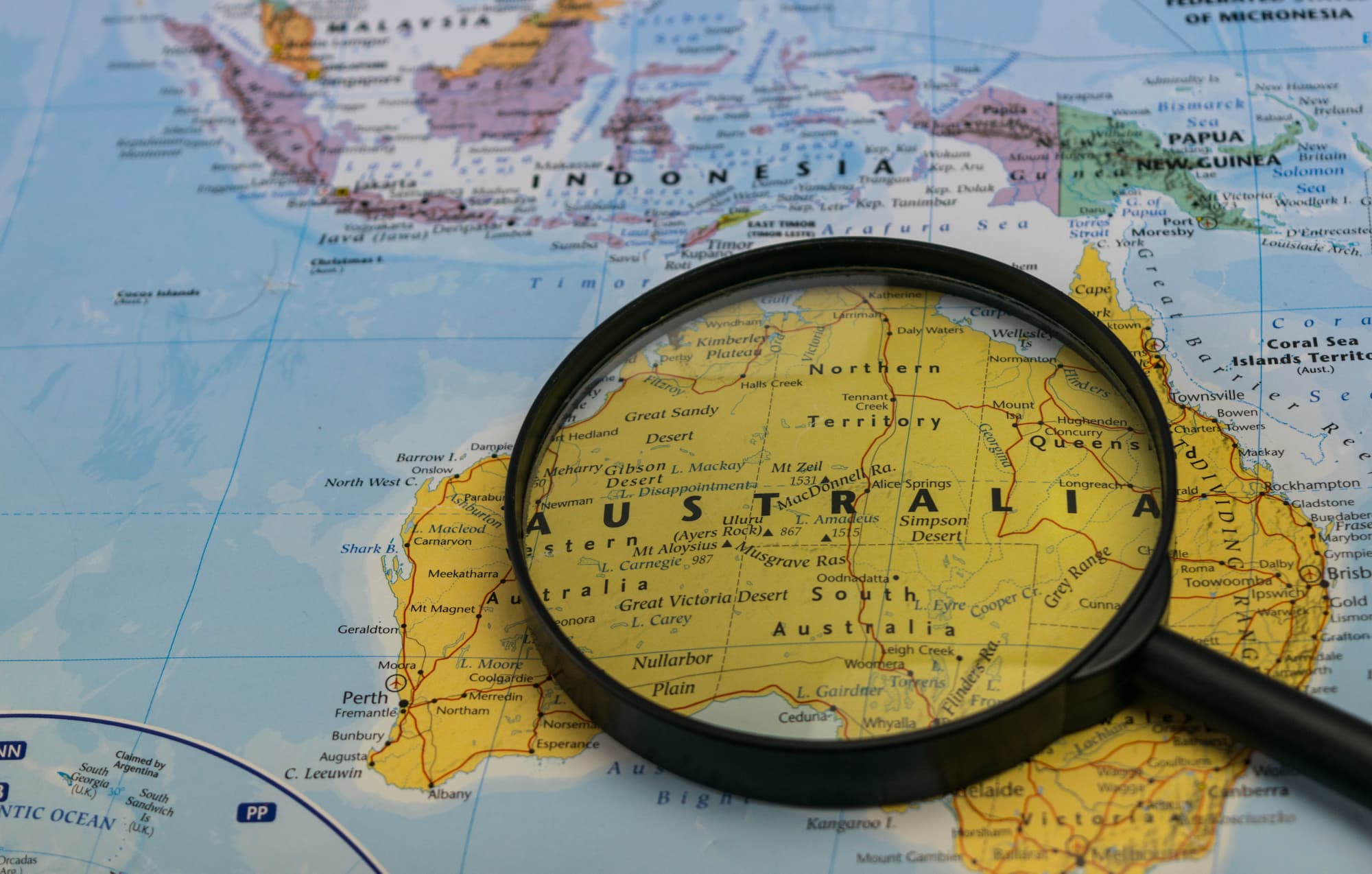 Close-up map of Australia