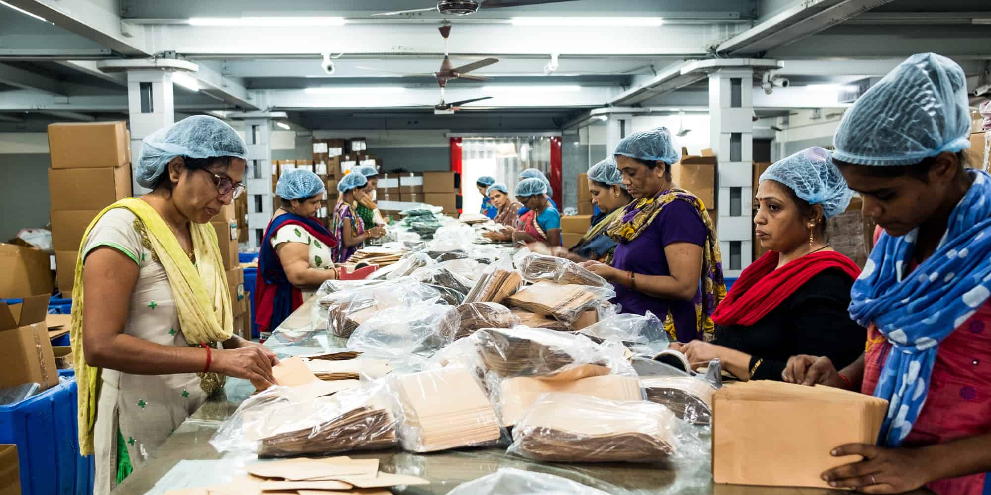 A group of women in India working in a factory