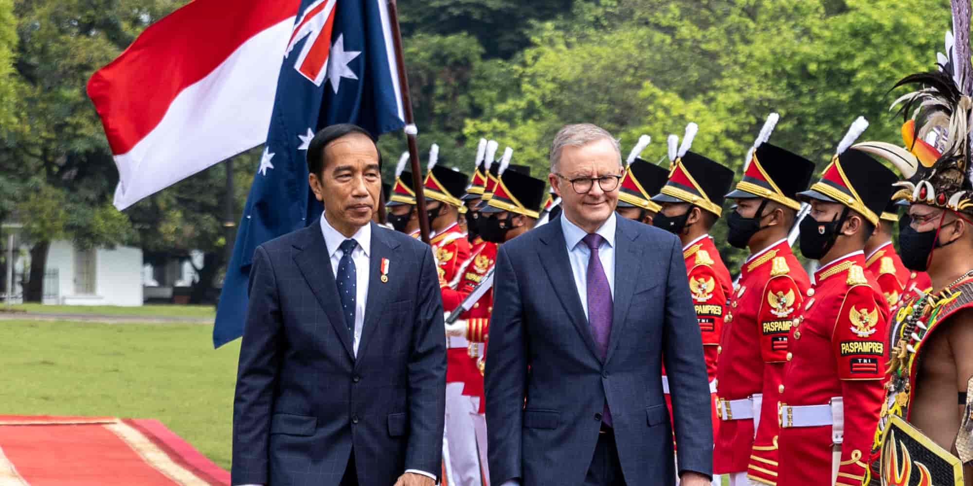 Albanese and Widodo walk together