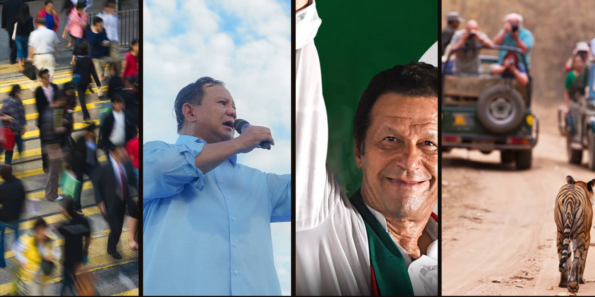 A collage featuring various article banners