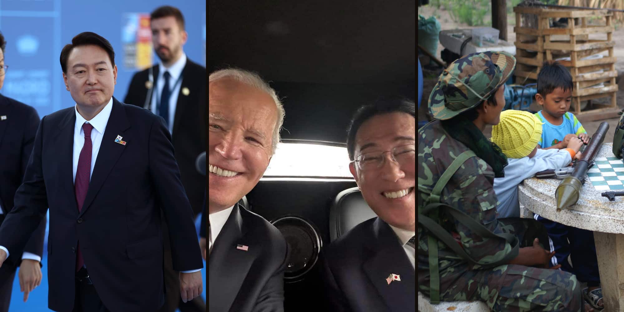 A collage featuring various article banners