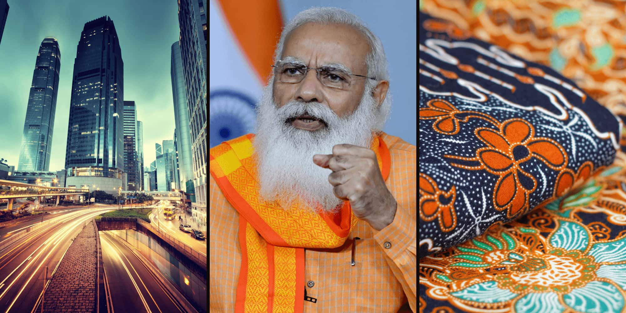 A collage featuring various article banners