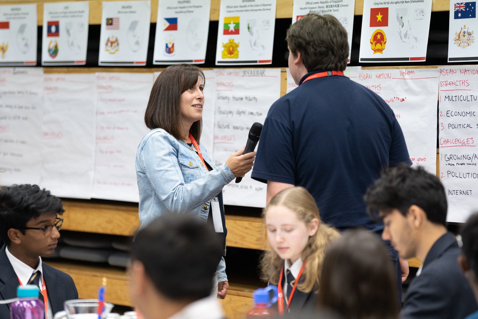People conducting interview in a classroom
