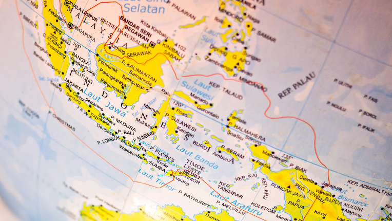 Map of Indonesia on a globe.