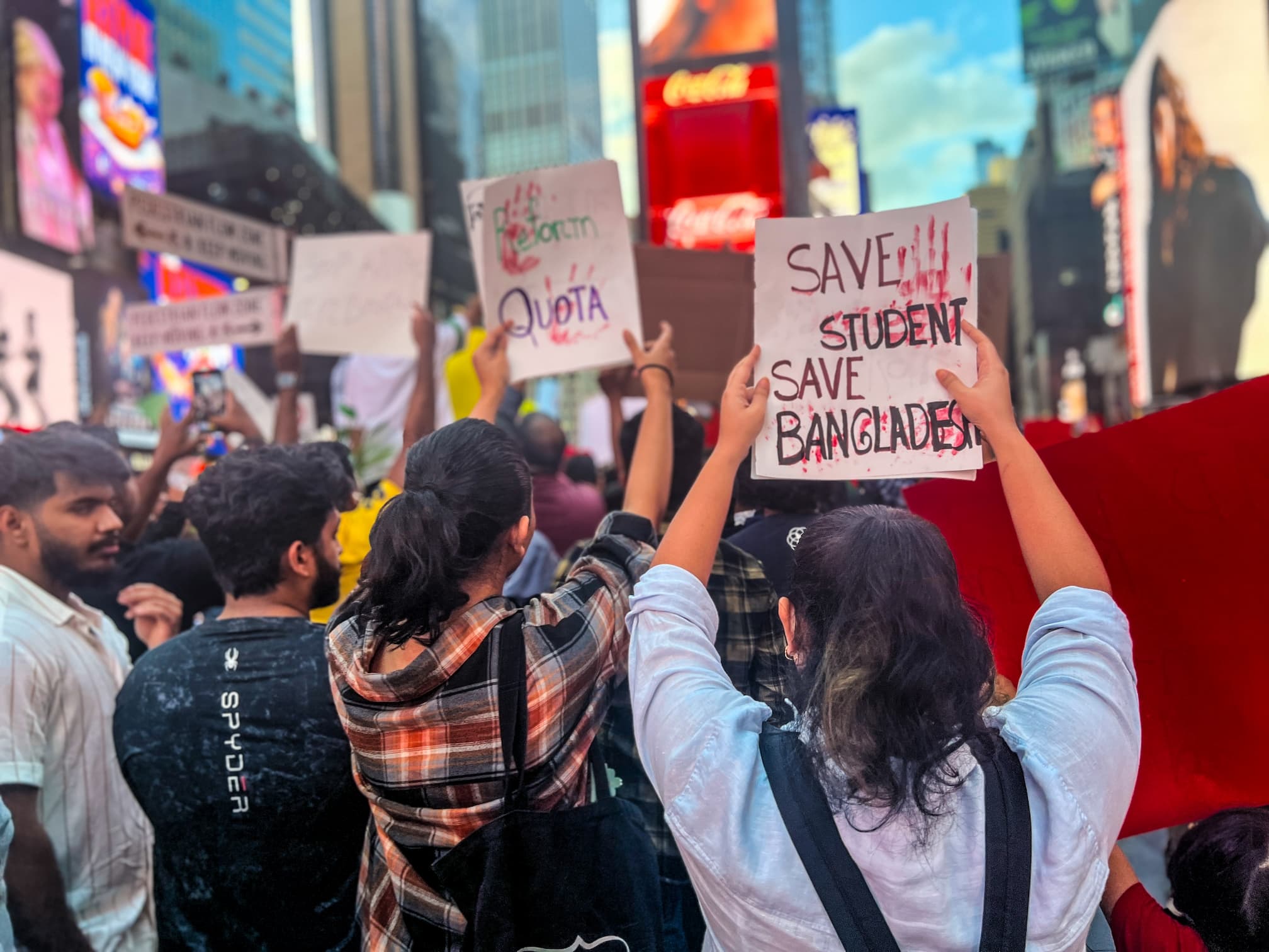 Hundreds gathered to stand in solidarity with students in Bangladesh taking part in anti-quota movement throughout Bangladesh.
