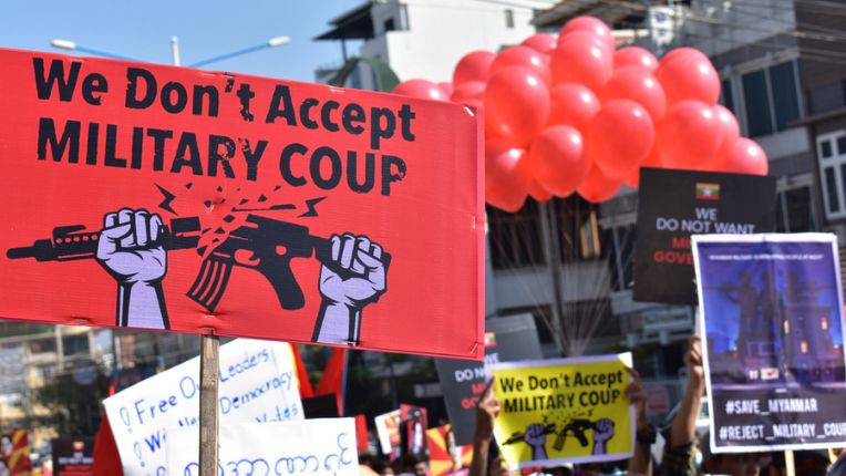 Pro-democracy protesters take to the streets in Myanmar