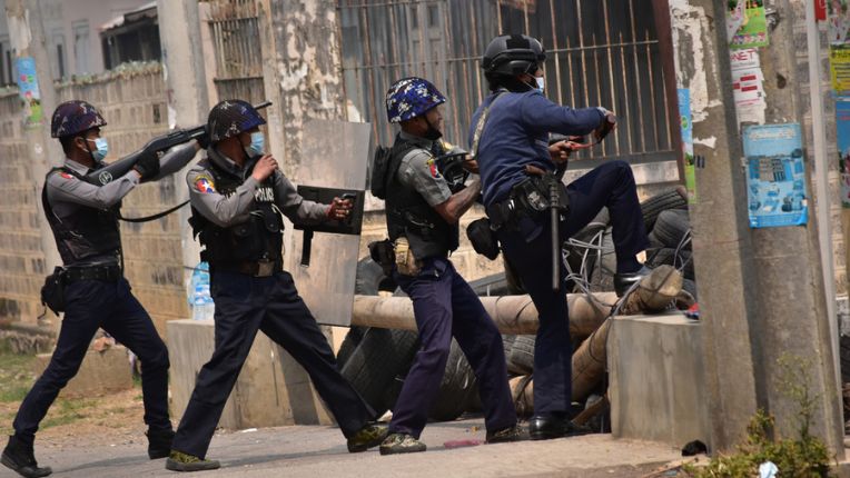 Myanmar military and police forces crack down on peaceful protesters
