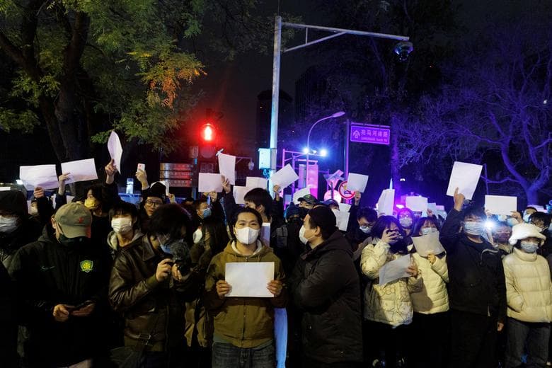 People protesting on the street in China