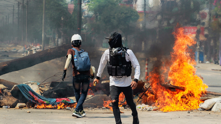 Anti-coup protestors in Yangon, Myanmar