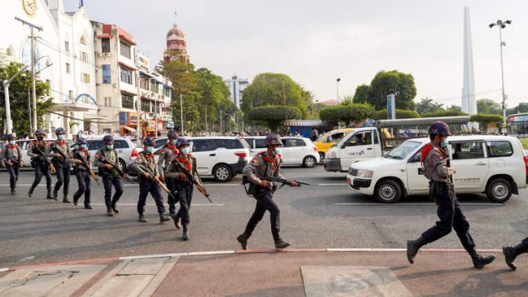 Myanmar police on patrol