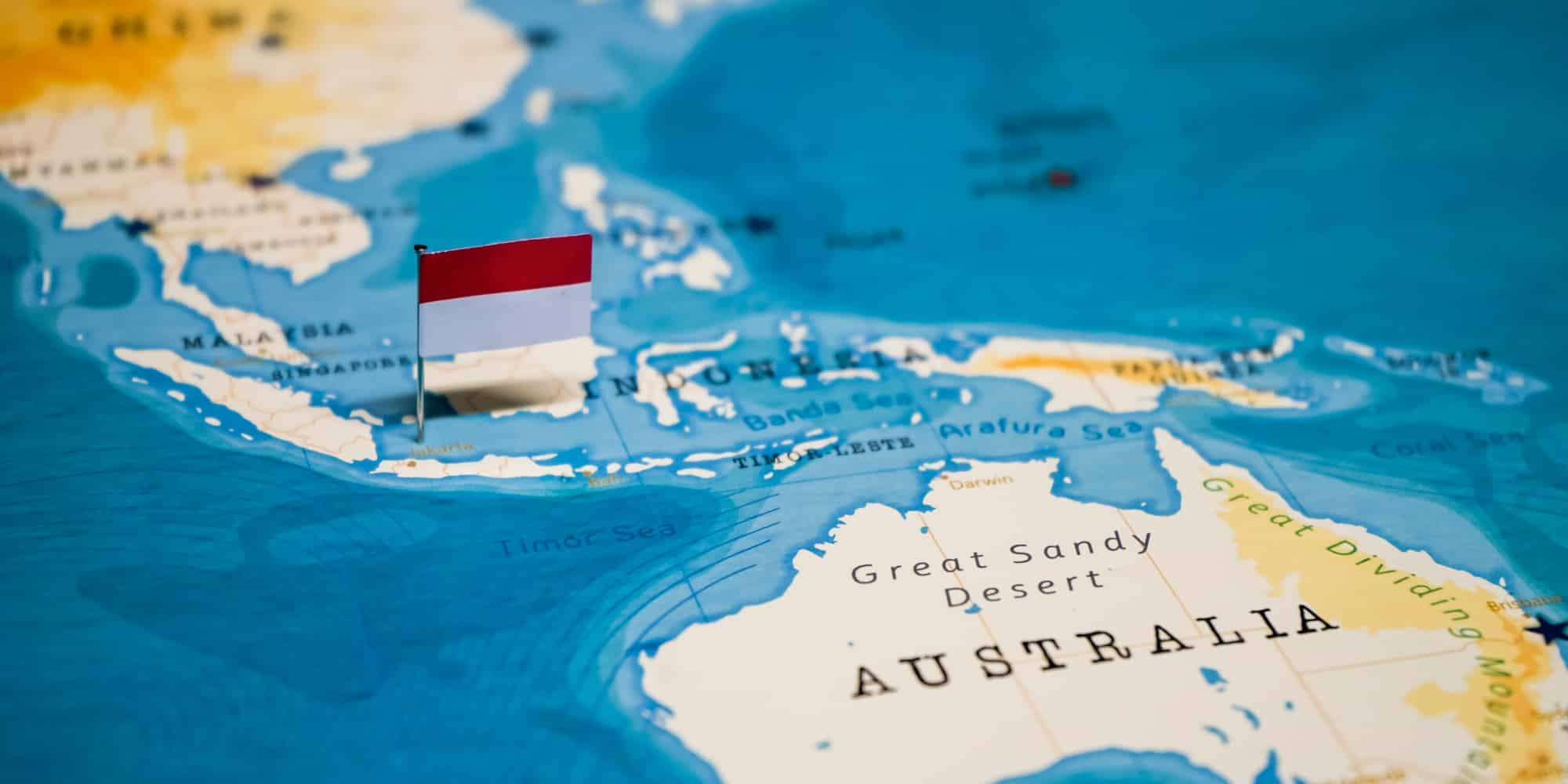 Flag of Indonesia pinned on a map