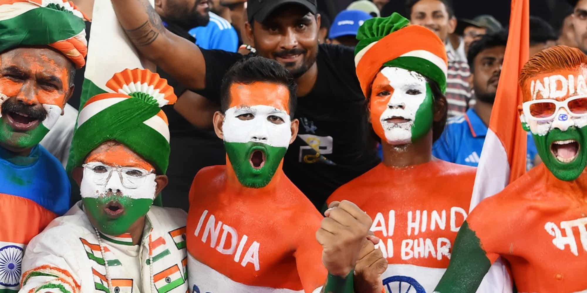 Fans with painted face cheering during Indian Cricket World Cup