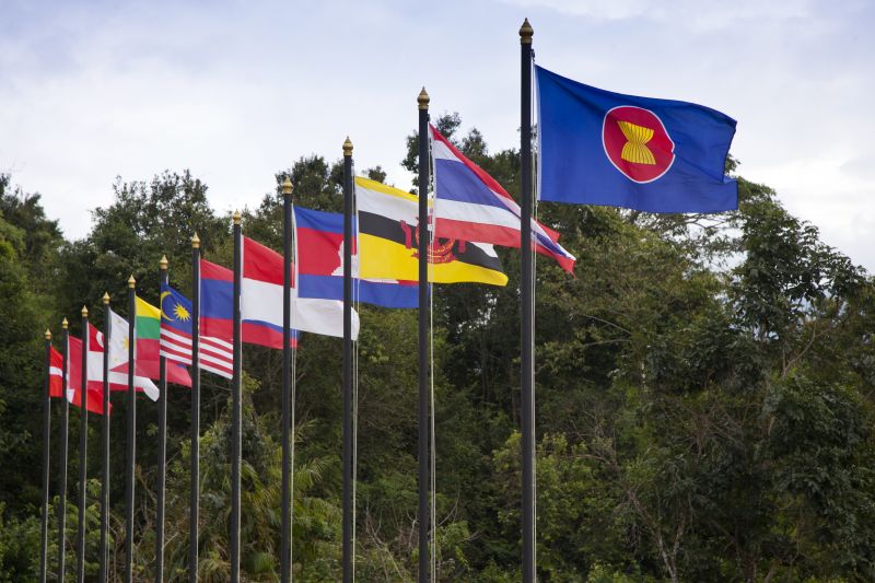 The flags of ASEAN and ten countries of ASEAN