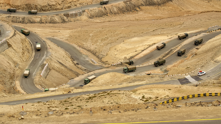 army trucks in the kashmir valley