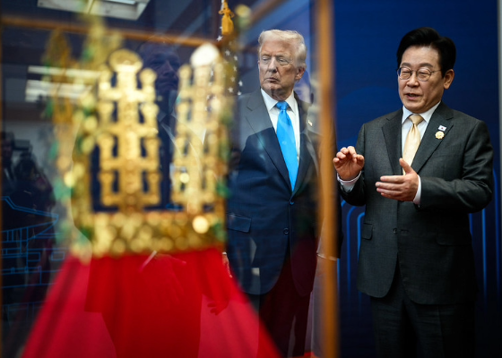 President Donald Trump is awarded the Grand Order of Mugunghwa by South Korean President Lee Jae Myung