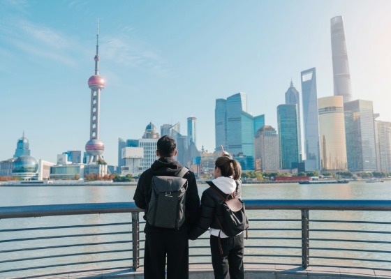 Travelers visiting Shanghai, China